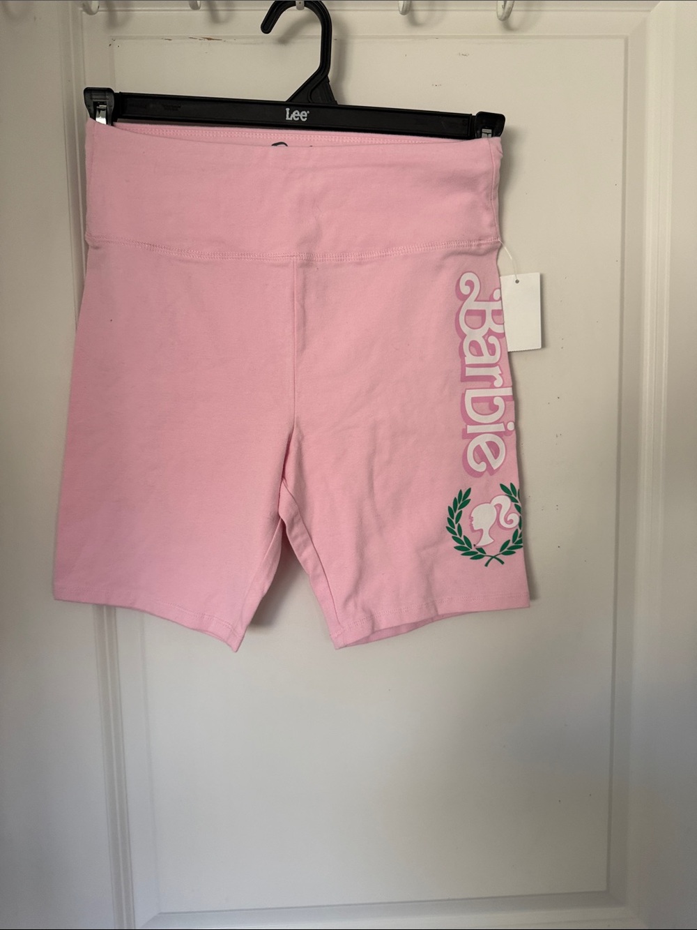 Barbie Light Pink High-Rise Bike Shorts with Crest